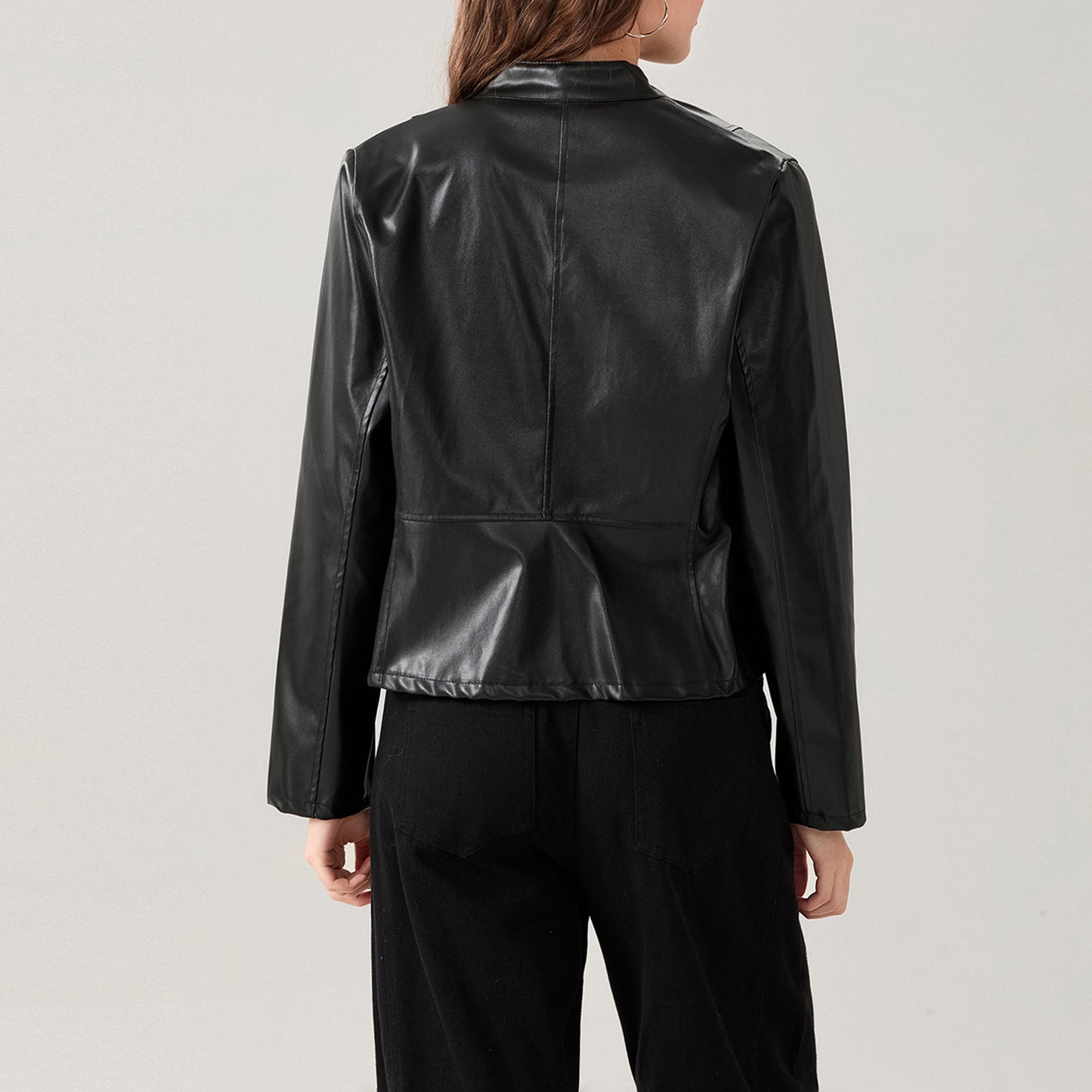 Women's Faux Leather Jacket Slim Moto Biker Jacket Outerwear Long Sleeve Zipper image 6