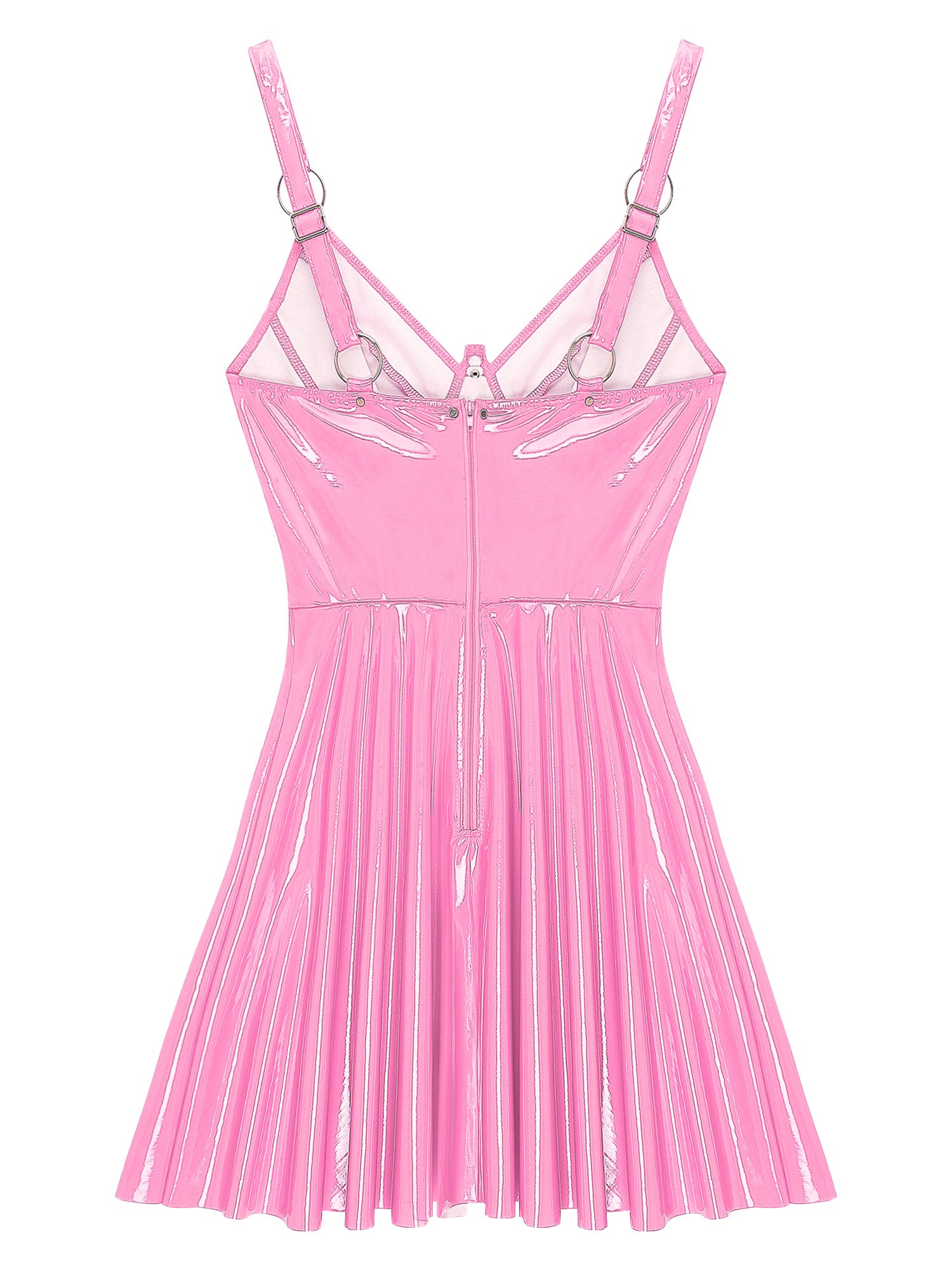 Womens Sexy Wet Look Patent Leather Slip Dress O-Ring Rivets Strappy V Neck Got image 9