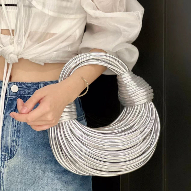 Handbags for Women 2023 New Gold Luxury Designer Brand Handwoven Noodle Bags Ro image 9