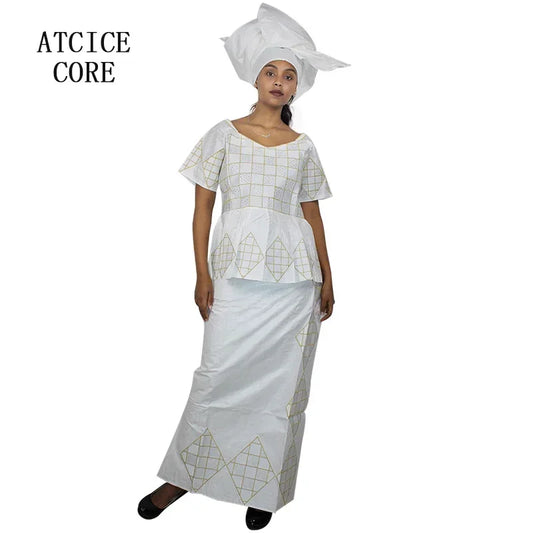 African Dress For Woman Bazin Riche Embroidery Design Dress Long Dress With Rap image 0
