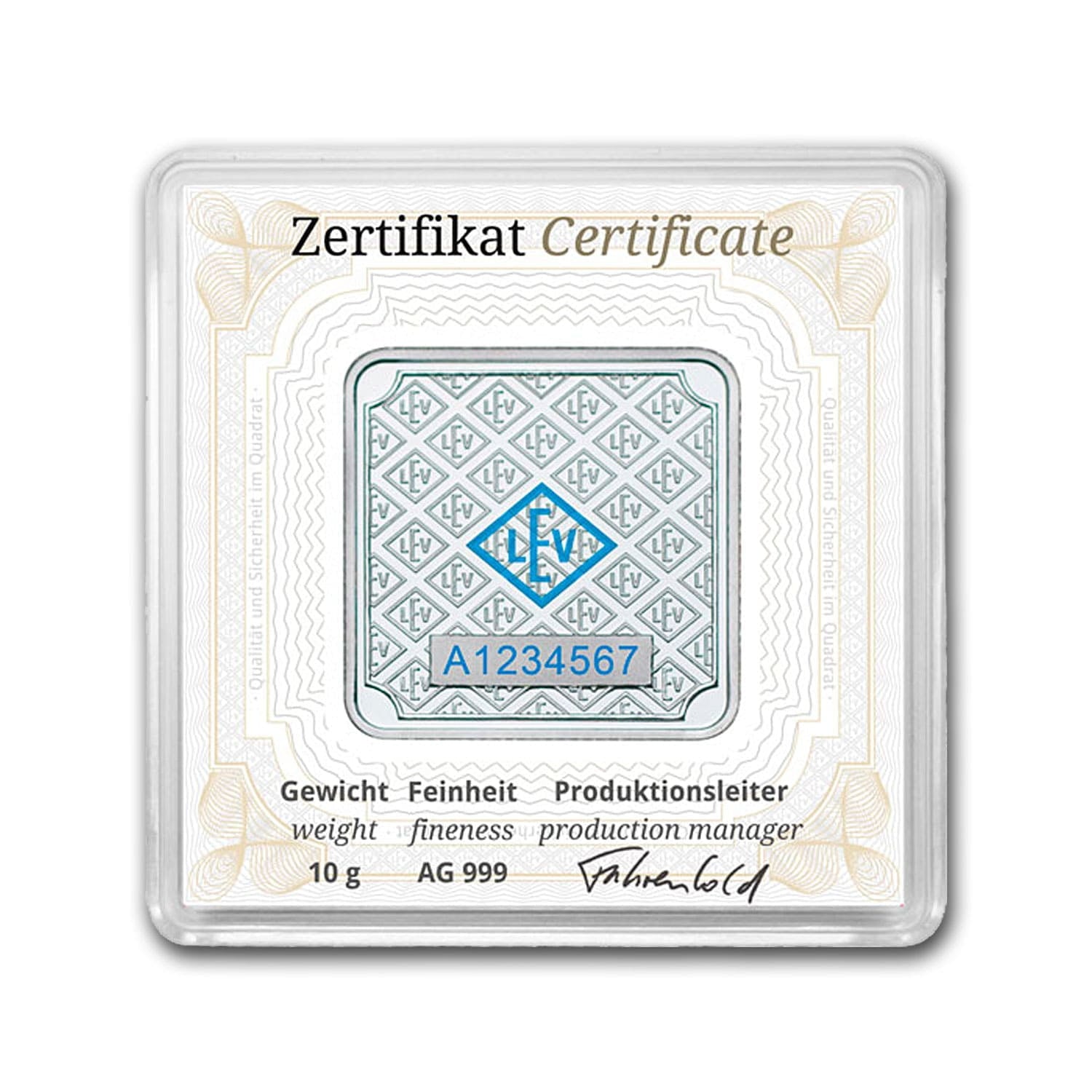 10 gram Silver Square - Geiger Edelmetalle (Encapsulated w/Assay) image 1