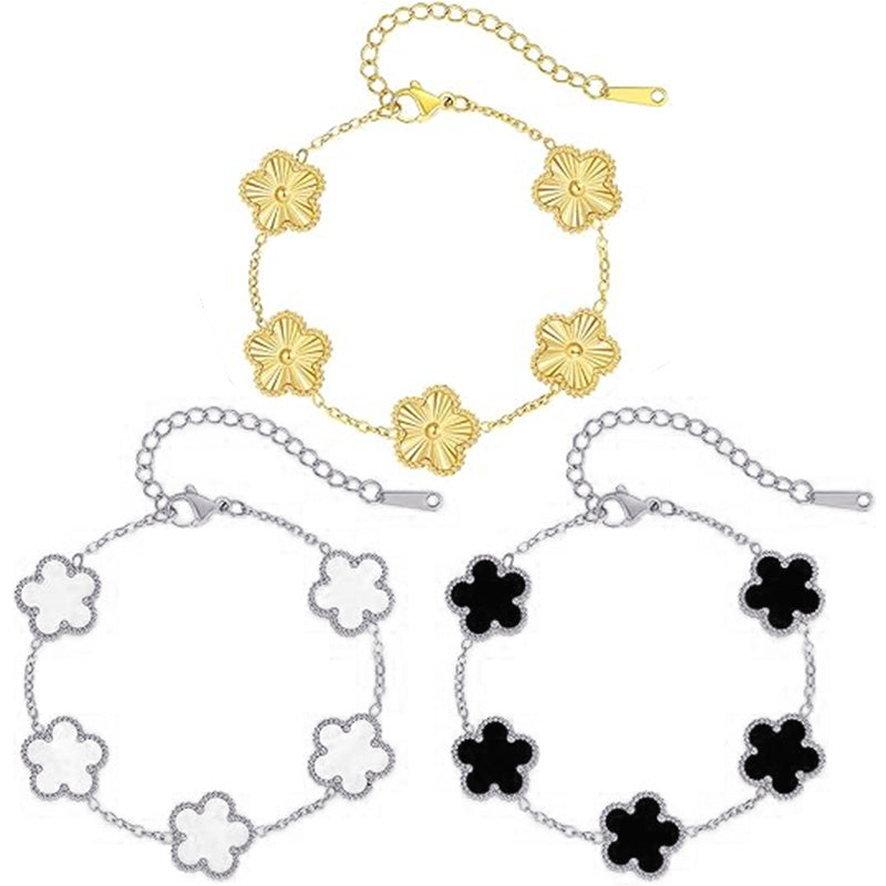 14K Gold Plated Five-leaf Clover Link Bracelets White Black Blue Gold Red Green image 1