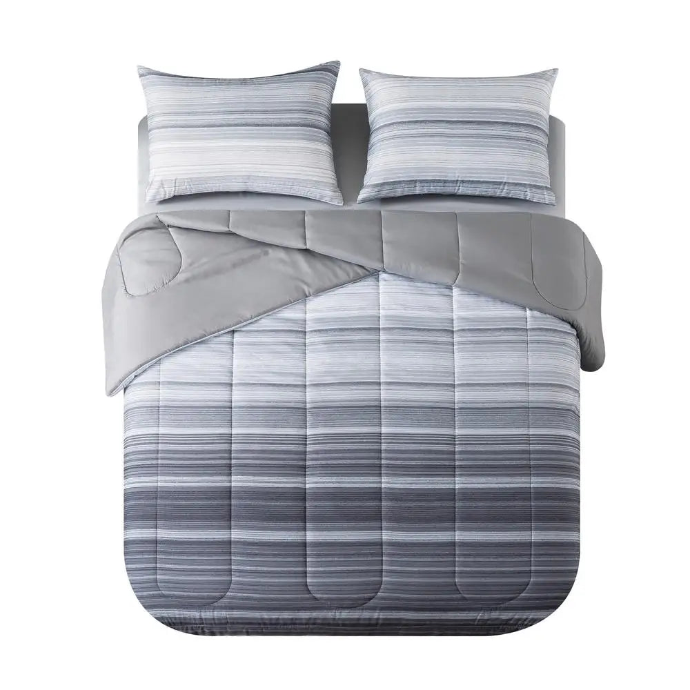 Mainstays Grey Ombre Stripe Bed-in-a-Bag King Comforter Set Polyester Reversibl image 4