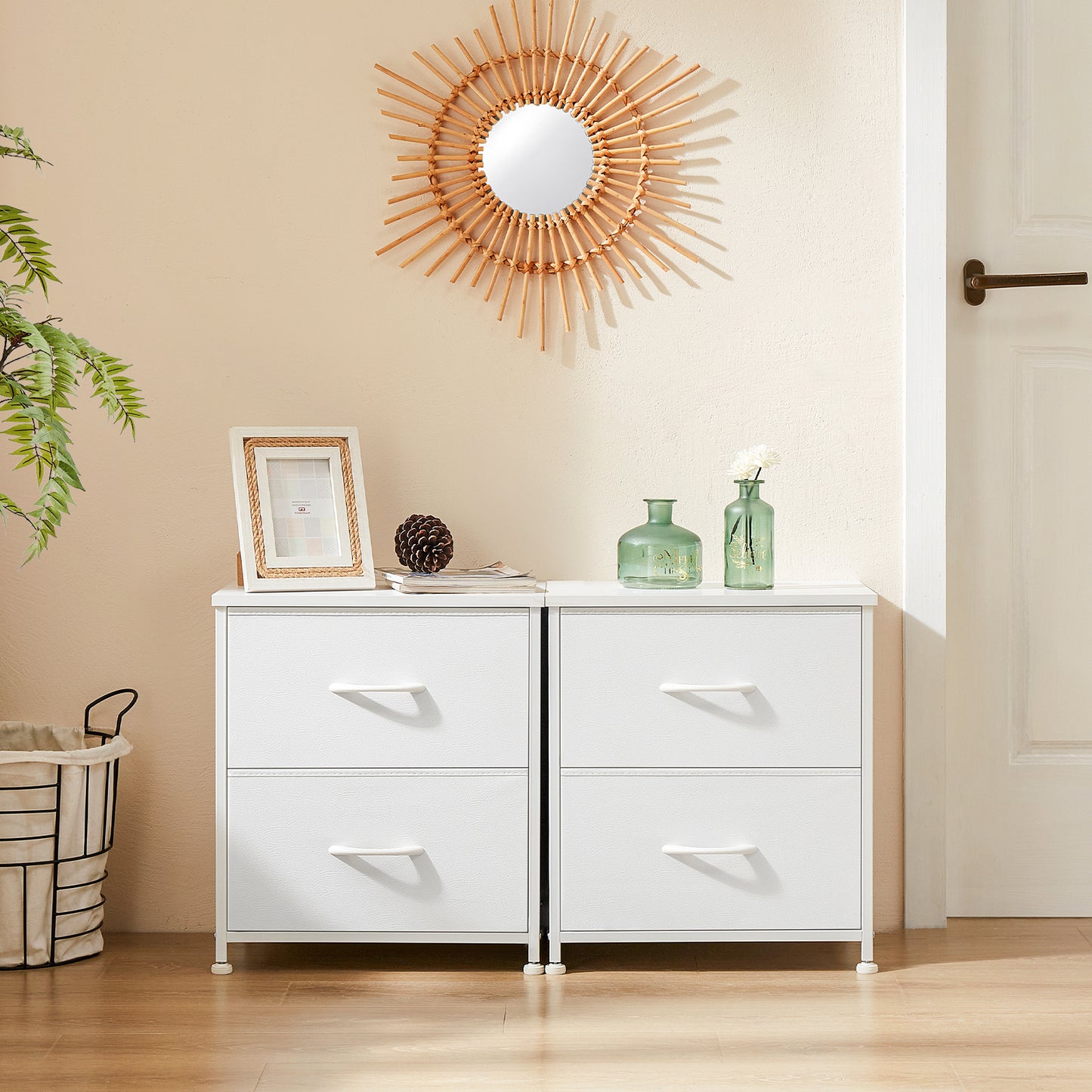 JHK Nightstand For Bedroom With 2 Fabric Drawers Bedside Sofa Table With Storag image 1