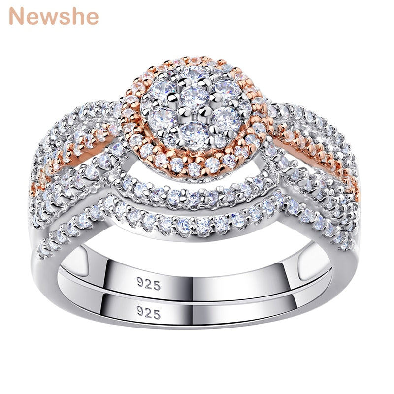 Newshe Halo Rose Gold Color Engagement Rings Wedding Ring Set For Women image 1