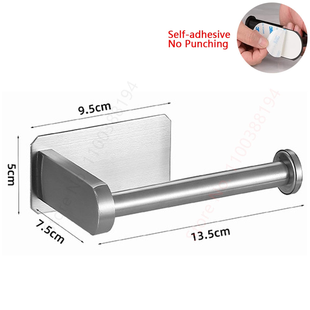 Adhesive Toilet Paper Holder Wall Mount For Bathroom Kitchen Silver Gold Black  image 5