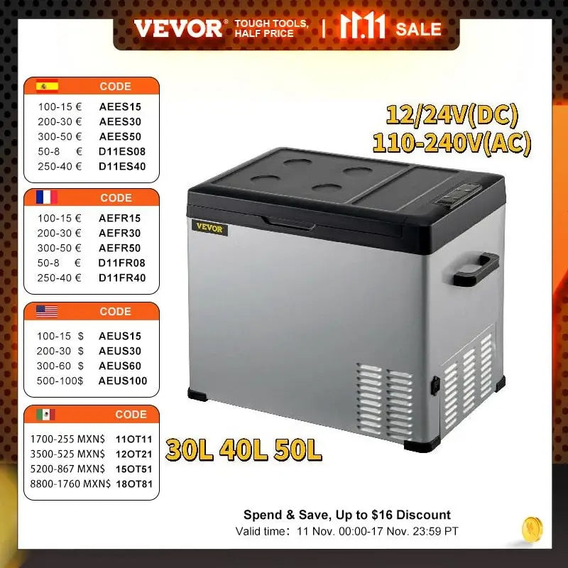 VEVOR 30L 40L 50L Mini Car Refrigerator Portable Fridge Freezer 12/24V DC 110-2 image 1