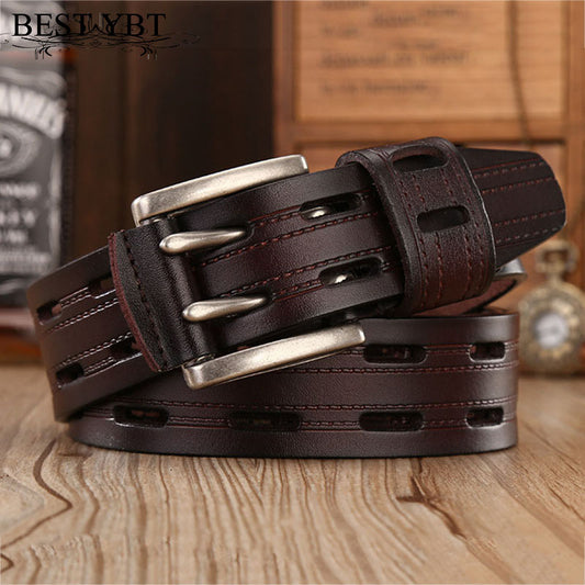 Best YBT High Quality Genuine Leather Belts for Men Brand Strap Male Double Pin image 0