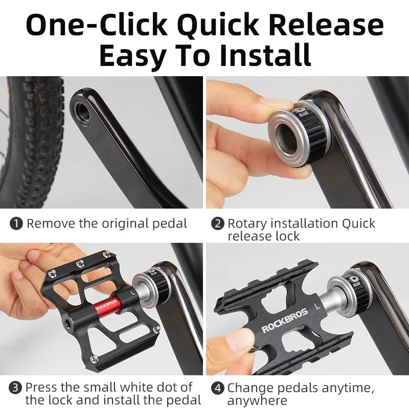 ROCKBROS Bicycle Pedales Mtb Quick Release CNC Rainproof Seal Bearing 8.2cm Wid image 2