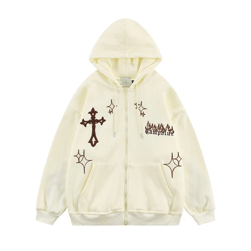 Gothic Embroidery Retro Hoodies Women Harajuku Long Sleeve Zip Up Loose Hooded image 8