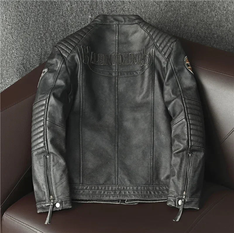 Free shipping,Biker Popular motor style Vintage men's quality genuine leather J image 6