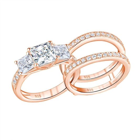 Newshe Yellow/ Rose Gold Wedding Rings Set For Women 925 Silver Princess image 0
