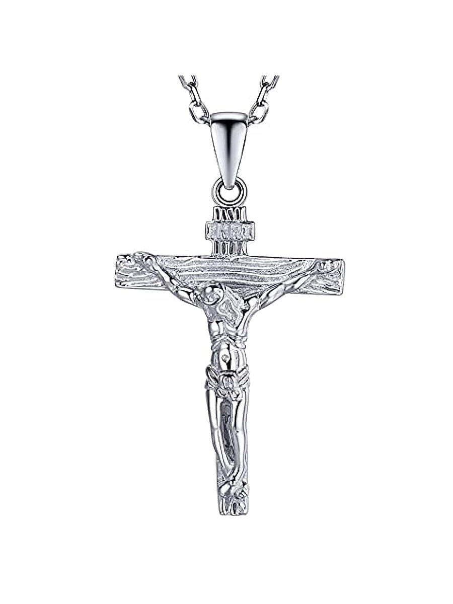 U7 Women Girls Jesus Necklace 925 Sterling Silver Gold Color INRI Cross Pendant image 2