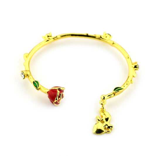 Disney Beauty And The Beast Bracelet Rose Flower Creative Metal Gold Color image 0