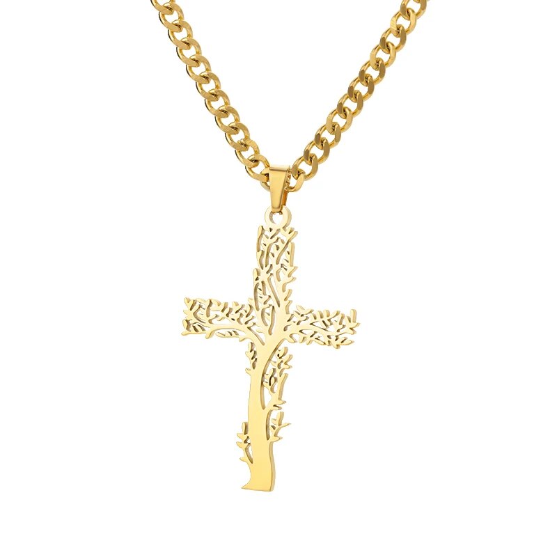 Zircon Cross Pendant Necklace for Women Gold Plated Stainless Steel Collar Neck image 21