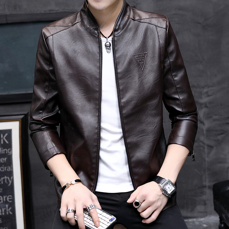 Mens Biker Leather Jacket 2023 Autumn  Men's Fashion Trend Decorative Motorcycl image 7