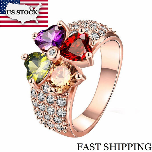 US STOCK 5% Off Rose Gold Color Ring Female Cubic Zirconia Wedding Rings for image 0