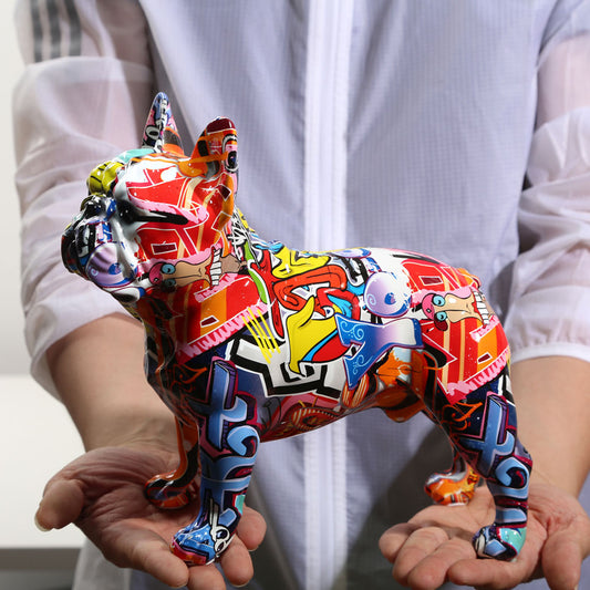 Creativity Modern Colorful French Bulldog Statue Wholesale Graffiti  Office Orn image 0