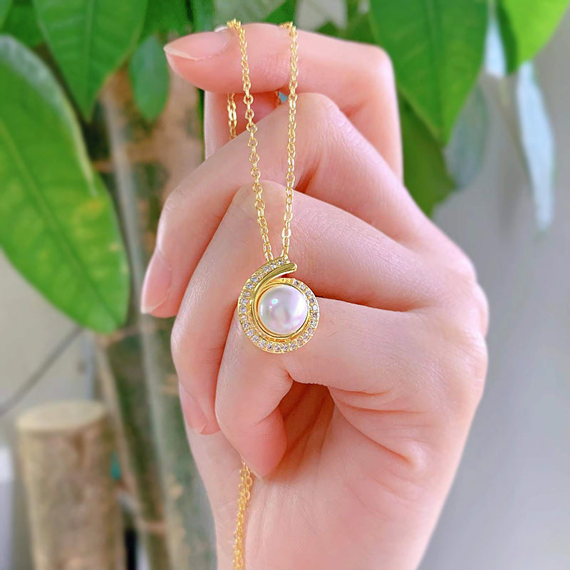 S925 Silver Necklace Pearl Necklace K Gold 8mm Tahitian Black Pendant High end image 3