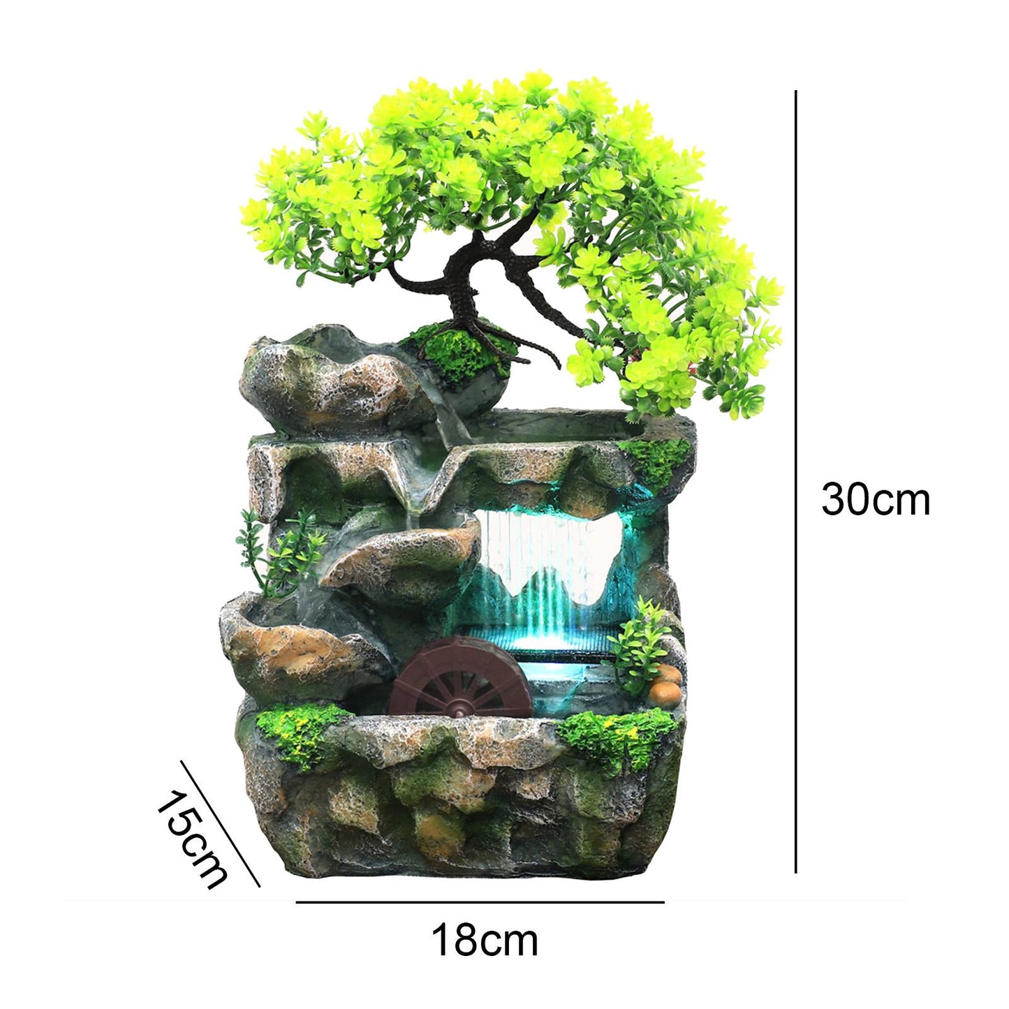 Tabletop Water Fountain with Light Cascading Rockery Bonsai Decor Desk Decorati image 5