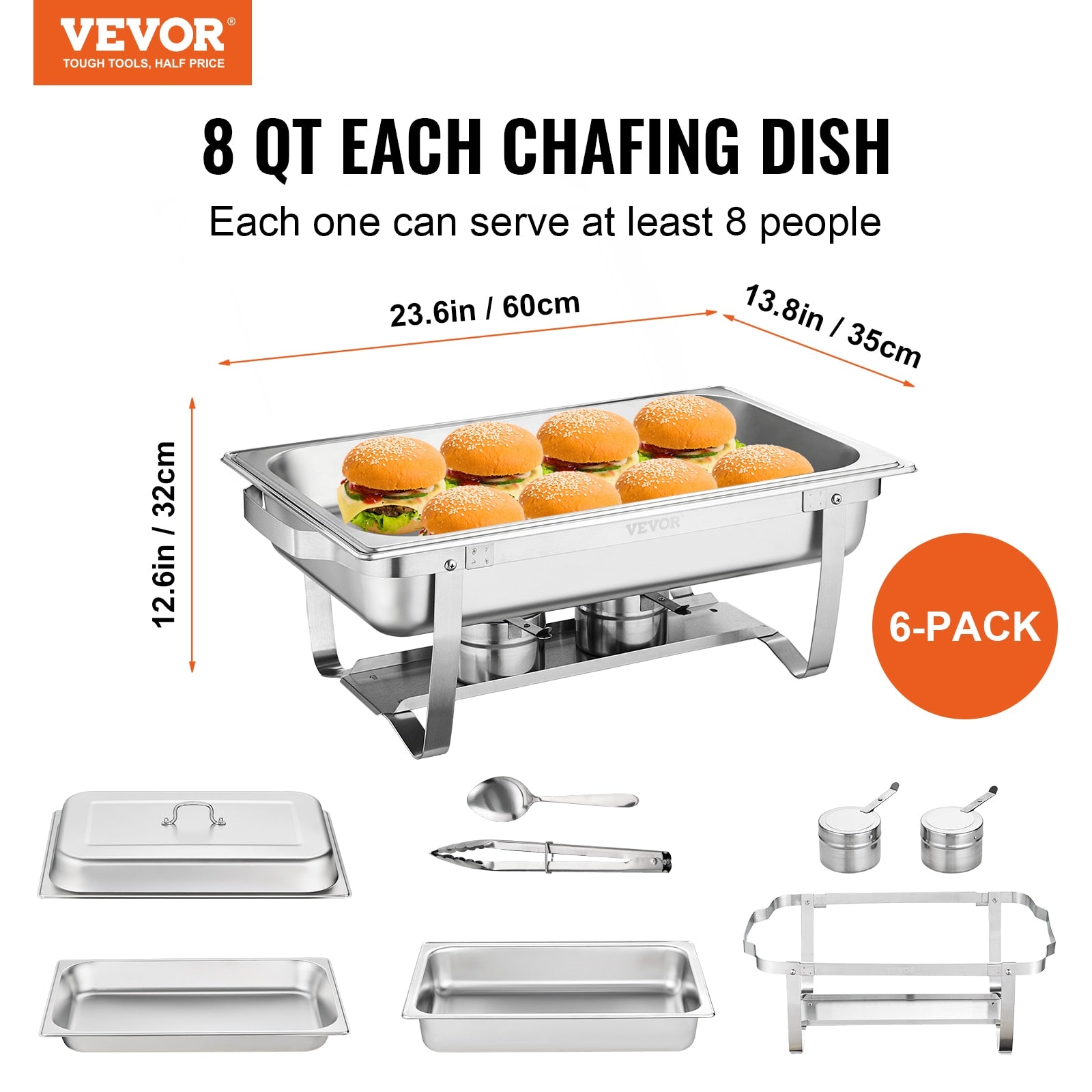VEVOR 8QT Rectangle Chafing Dish 2/4/6 Packs w/ Full Size Pans Buffet Catering image 3