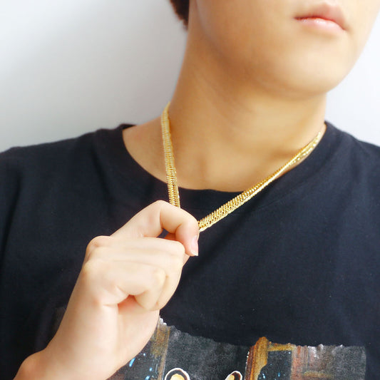 24 k Gold Plated 925 Silver 8 mm Sideways Necklace 50 cm~60 cm Neck Chain For W image 0