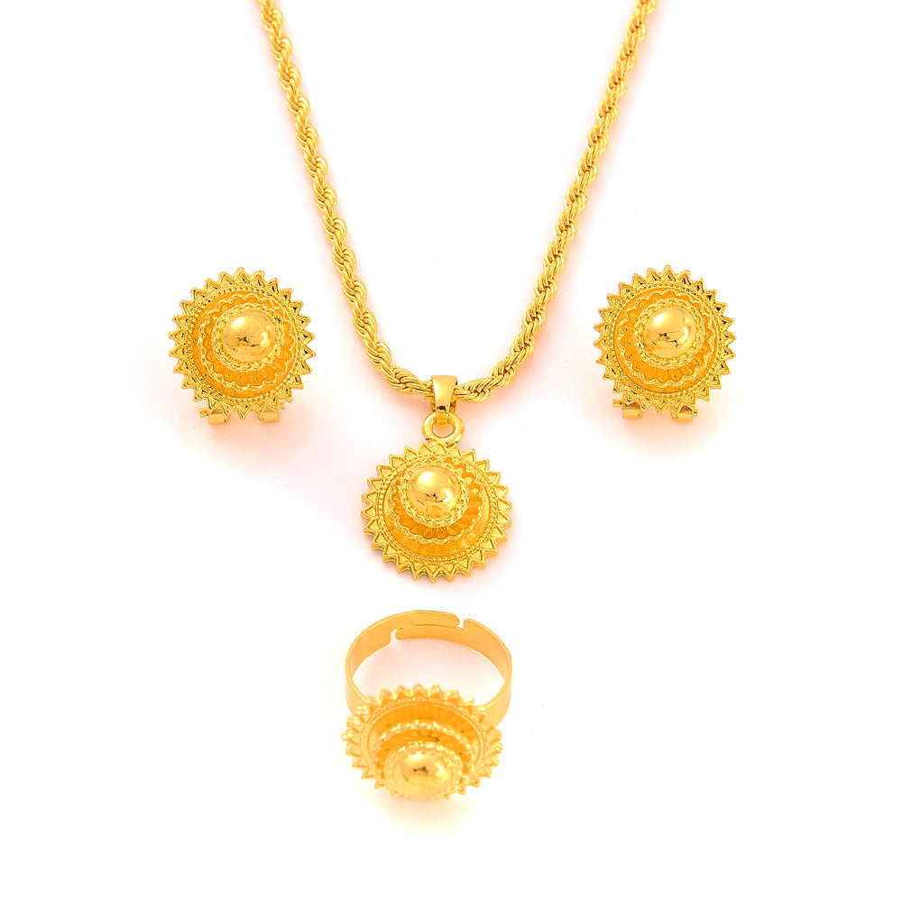 Fashion Gold Color Eritrea Set Ethiopian Polish Jewelry Necklace Ring Pendant N image 4