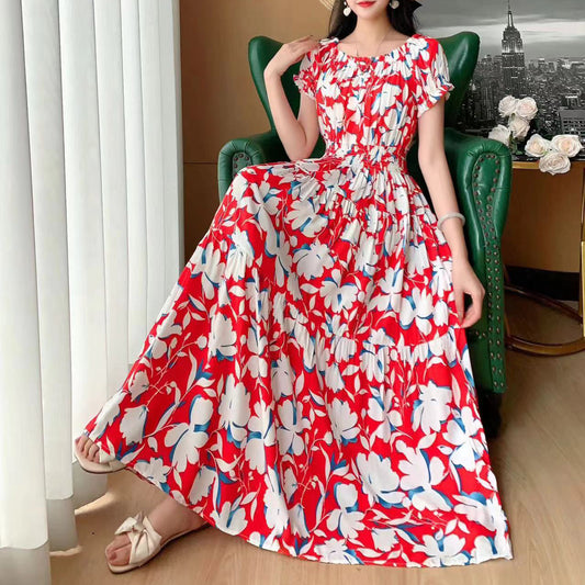 Bohemian Summer Trendy New Elegant Retro Vintage Midi Dress Large Swing Print E image 0