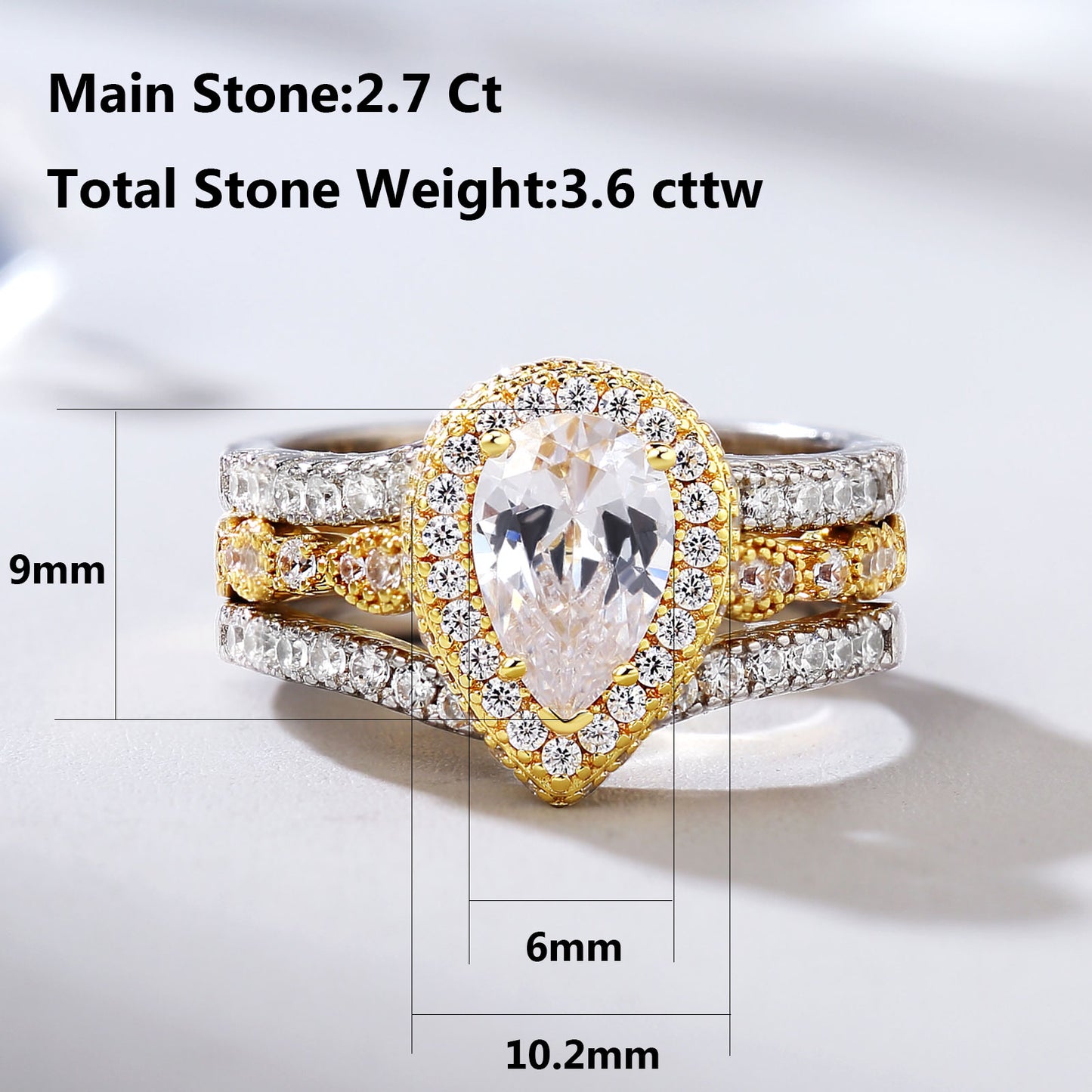 Newshe Yellow Rose Gold Engagement Ring Set 925 Sterling Silver Adjustable image 2