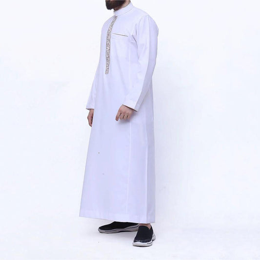New 2024 Arab Men's Robe Abaya White Muslim Printed Clothing Men's Robe Long Dr image 0