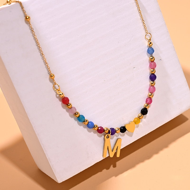 MOON GIRL Waterproof Gold Color Stainless Steel Heart Initial Necklace for Wome image 2