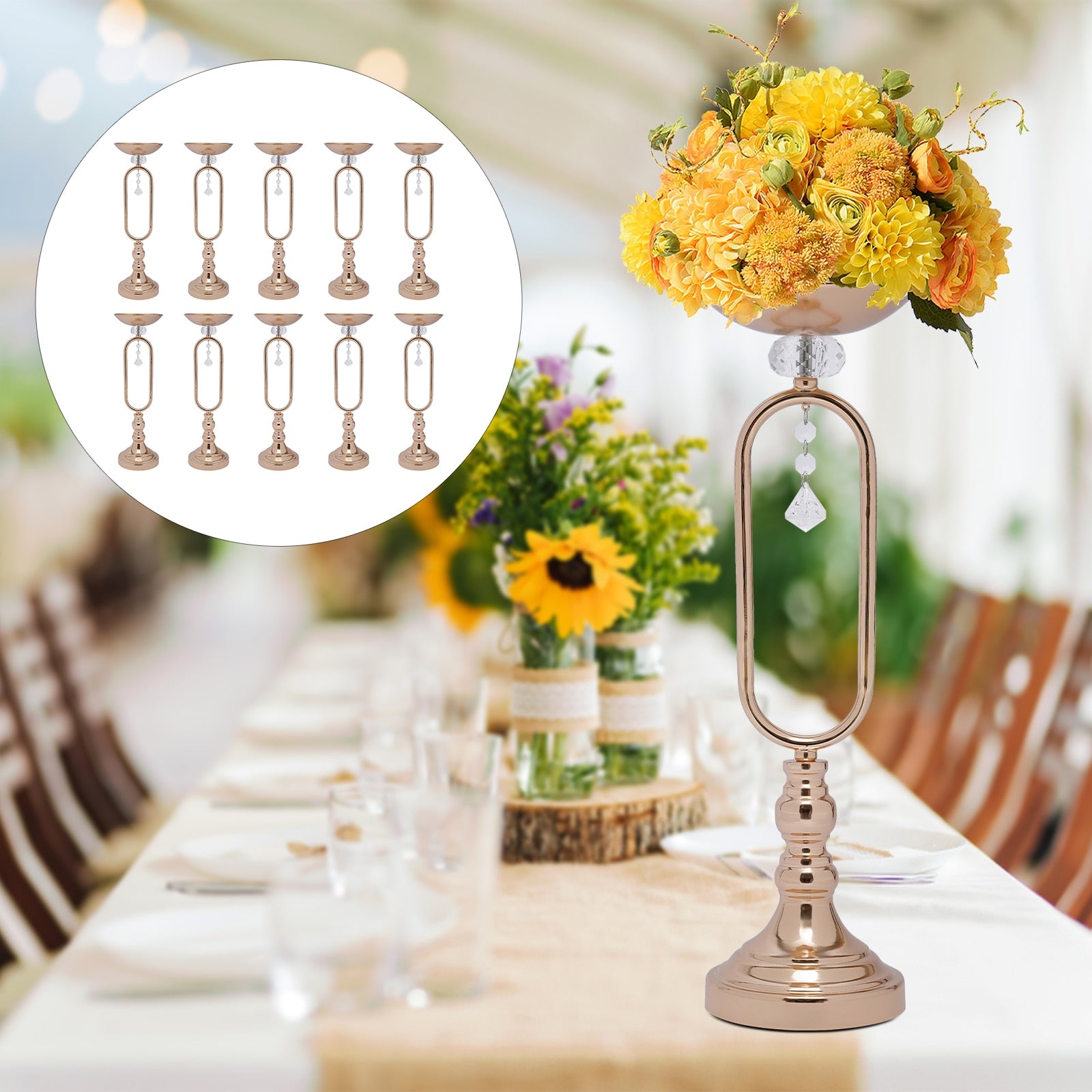 19.5in Tall Metal Flower Display Vases Stand Set Gold Flower Vase Wedding Candl image 2