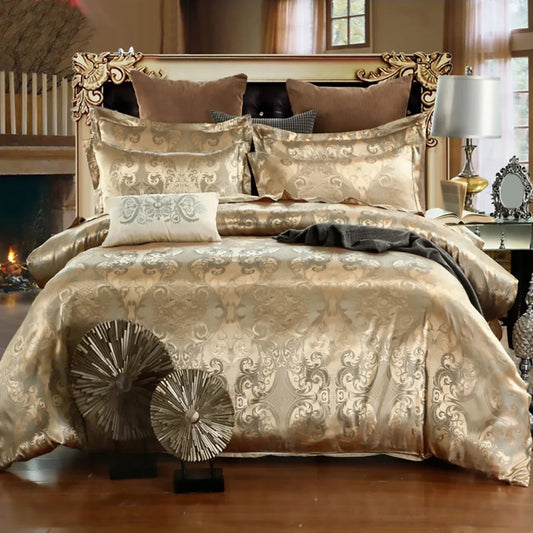 2/3PCS Luxury Jacquard Bedding Set King  Size Duvet Cover Flower Golden High Qu image 0