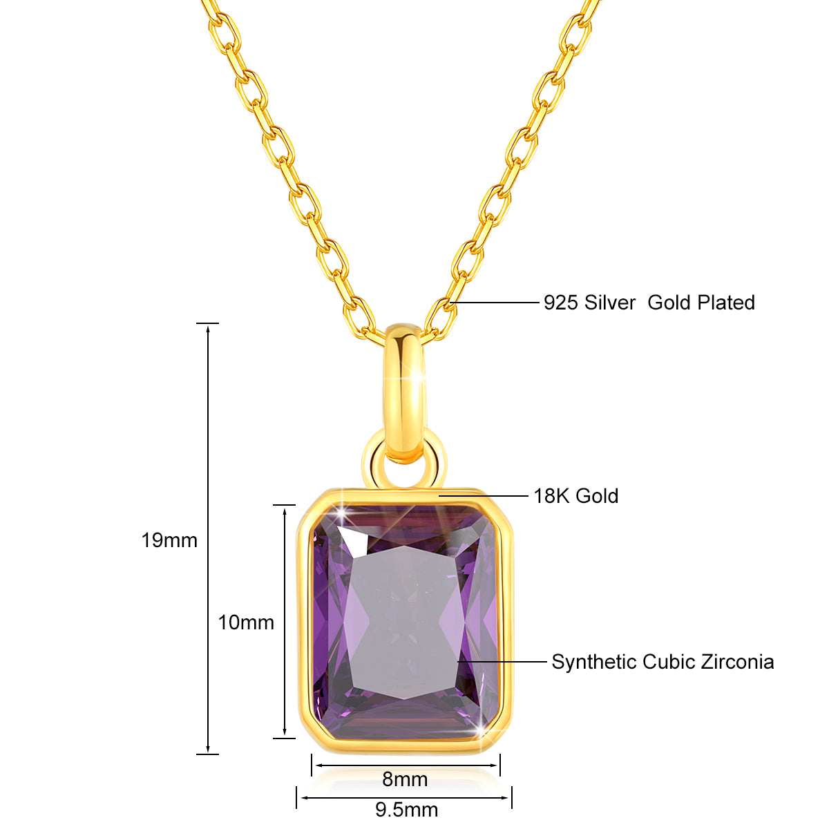 Szjinao 100% Real 18k Gold Necklace For Women 8*10mm Yellow Stone Rectangle Wit image 3