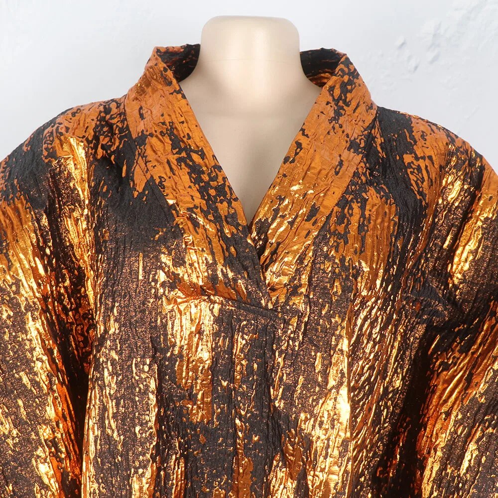African American mother expensive custom hot gold jacquard fabric loose dress image 9