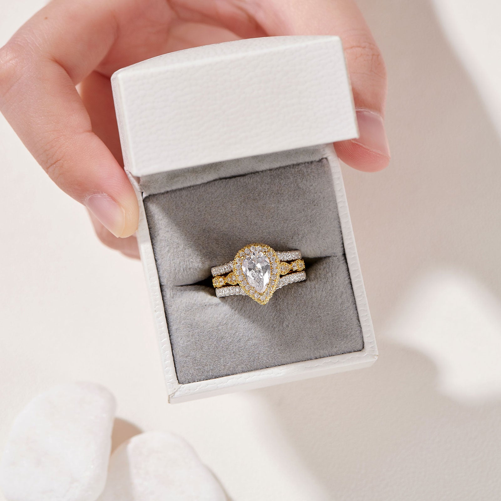 Newshe Yellow Rose Gold Engagement Ring Set 925 Sterling Silver Adjustable image 5