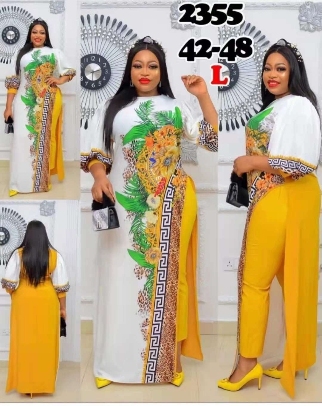 High Quantity African Gorgeous New Design Long Top With Pants 2 Pieces For Lady image 2