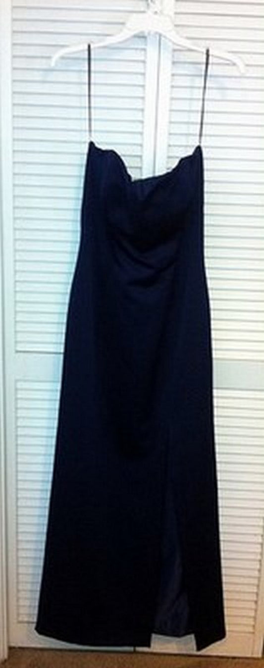Victor Costa Women Satin Navy Sleeveless Full-Length Size 12 image 0