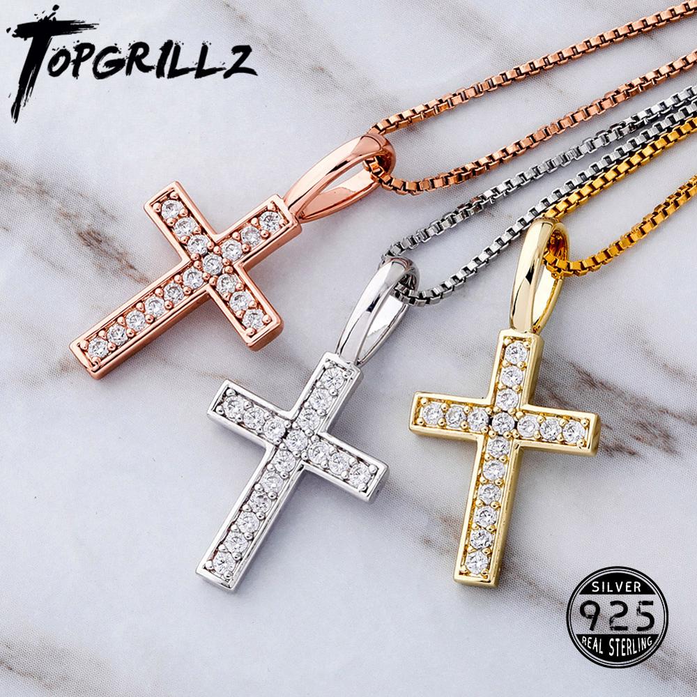 TOPGRILLZ 925 Sterling Silver Ice Zircon Cross Pendant Gold Silver Rose Gold image 7