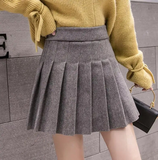 Casual Streetwear Pleated Skirt Women Winter Wool Short Skirts A-line Mini Jupe image 0