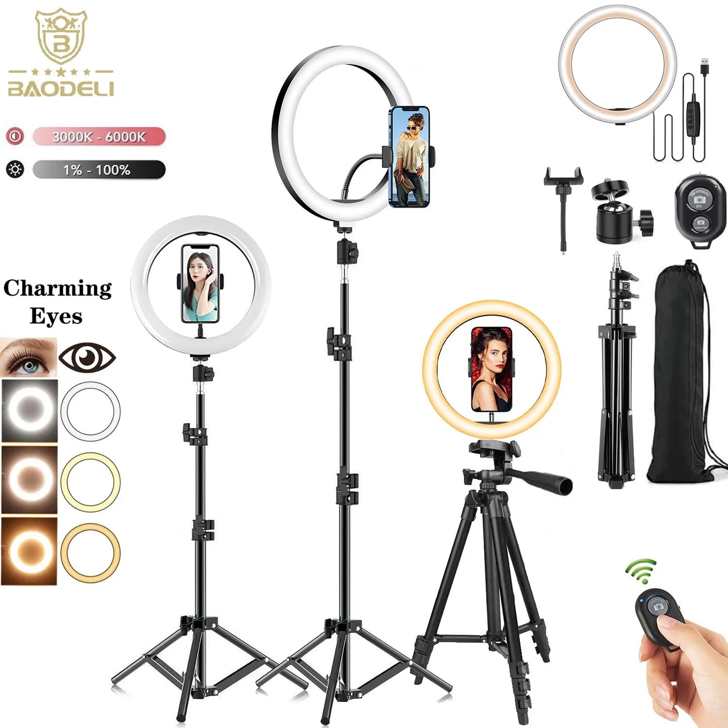 10" 26cm LED Selfie Ring Light Photography Video Light RingLight Phone Stand Tr image 2
