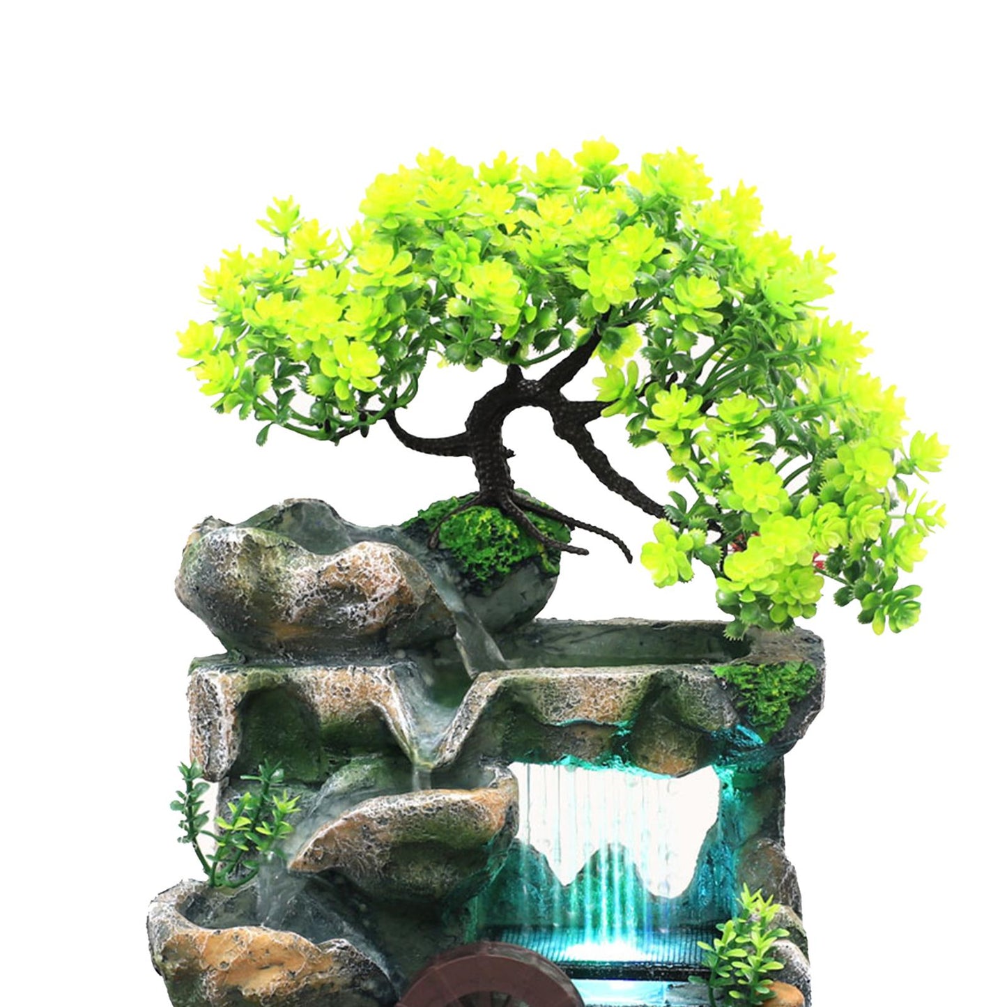 Tabletop Water Fountain with Light Cascading Rockery Bonsai Decor Desk Decorati image 3