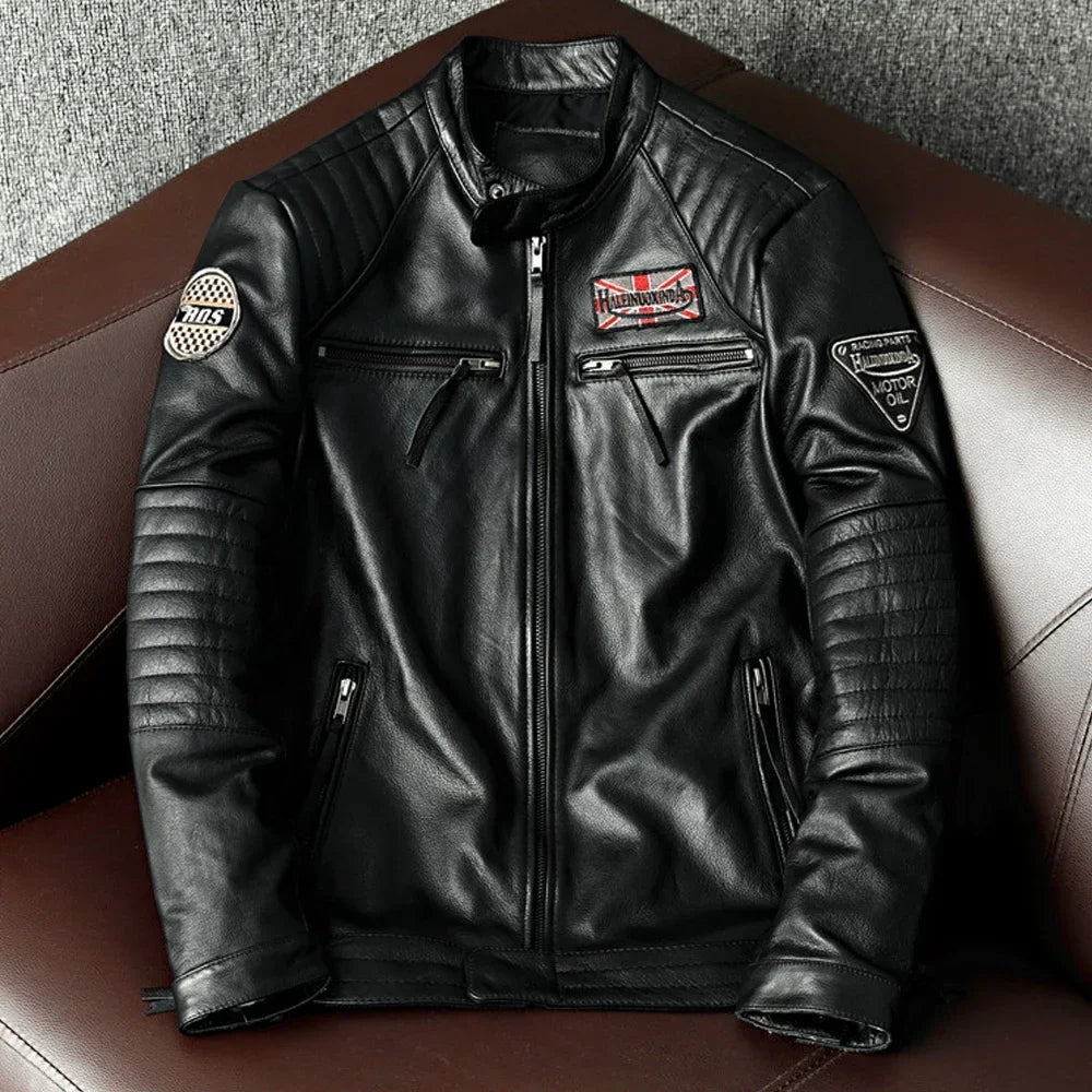 Free shipping,Biker Popular motor style Vintage men's quality genuine leather J image 1