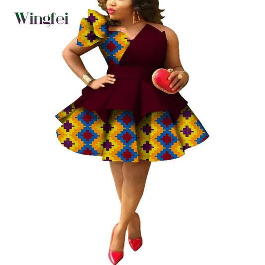 African Dresses for Women Ankara Print Strapless Multi-layer Dresses Dashiki Pa image 0