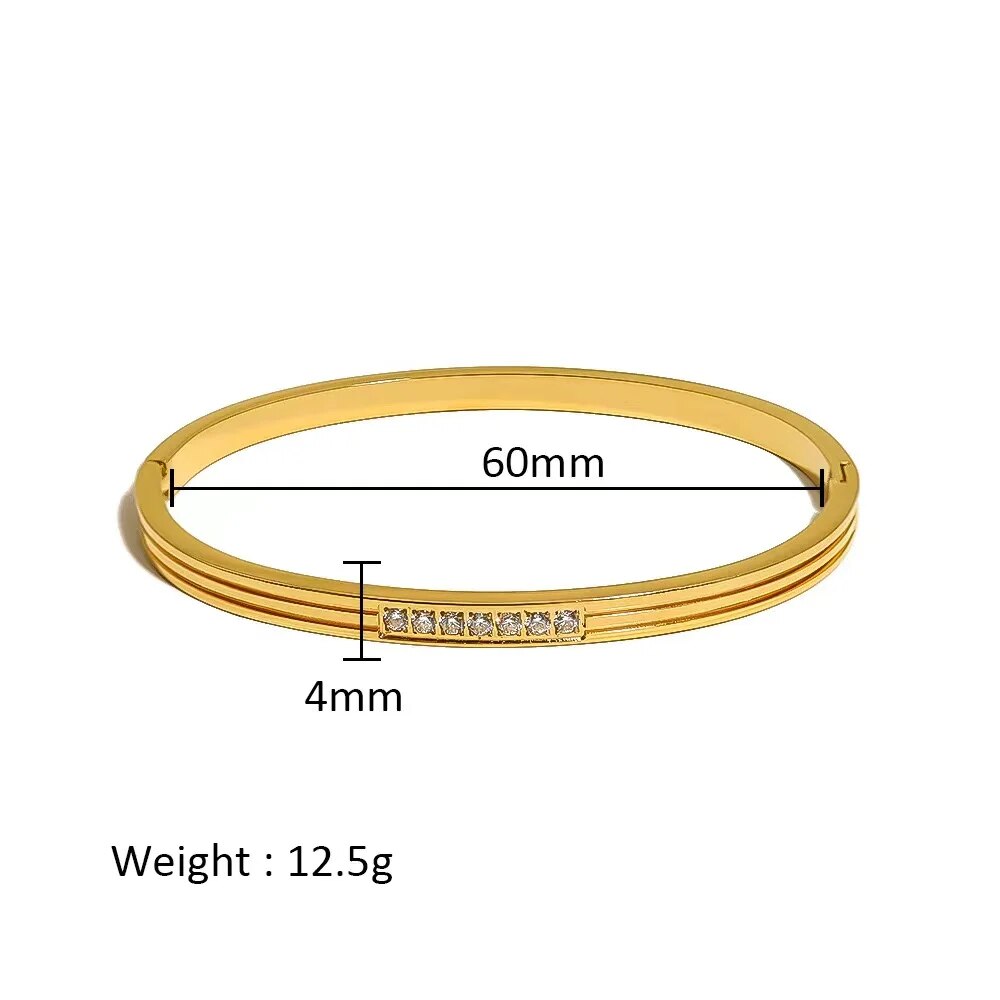 Waterproof Zirconia Cuff Bangles for Women Men 18k Gold Plated Stainless Steel  image 12