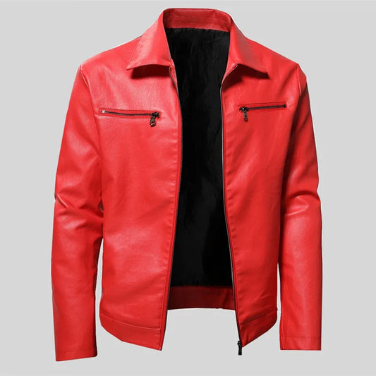 Spring Motorcycle Jacket Men Turn Down Collar Casual Leather Jacket Fashion Sli image 0