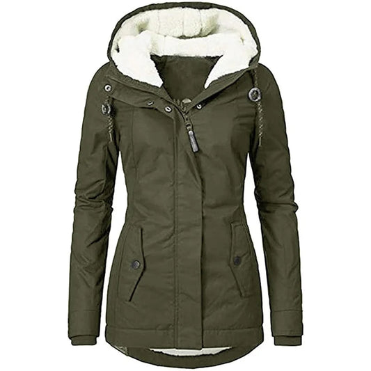 Women's Winter Coat Warm Solid Plush Thickened Long Jacket Outdoor Hiking Hoode image 0