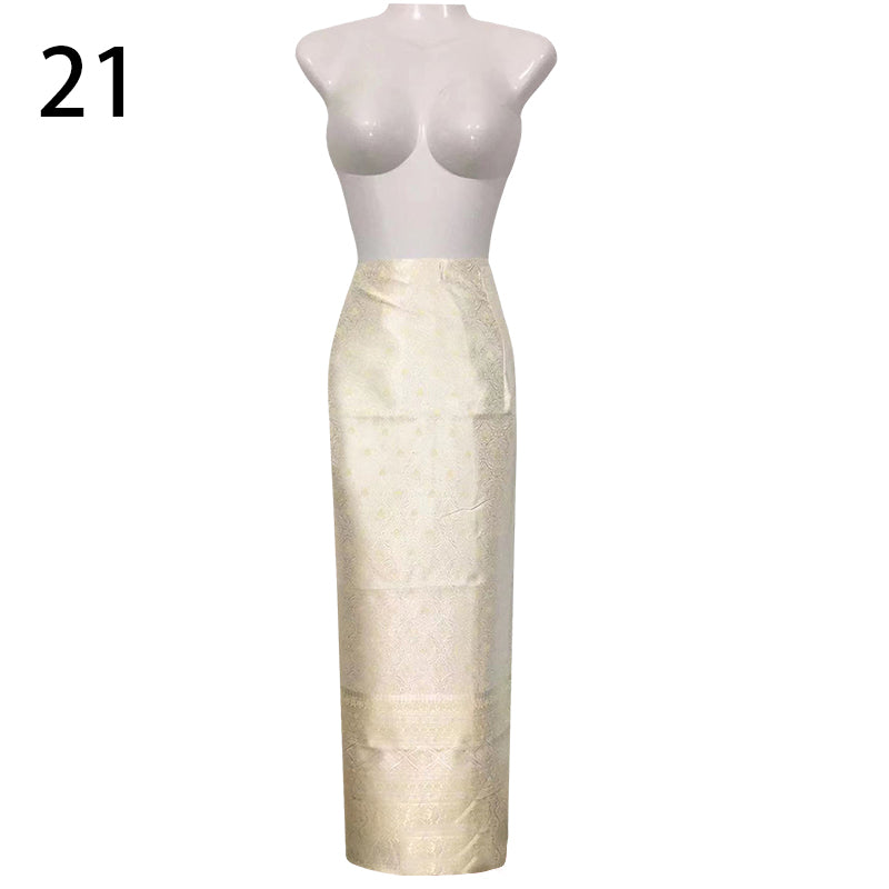 Women's Bohemian Print/solid Elastic Waist Long Maxi Skirt Thai Traditional Lon image 2