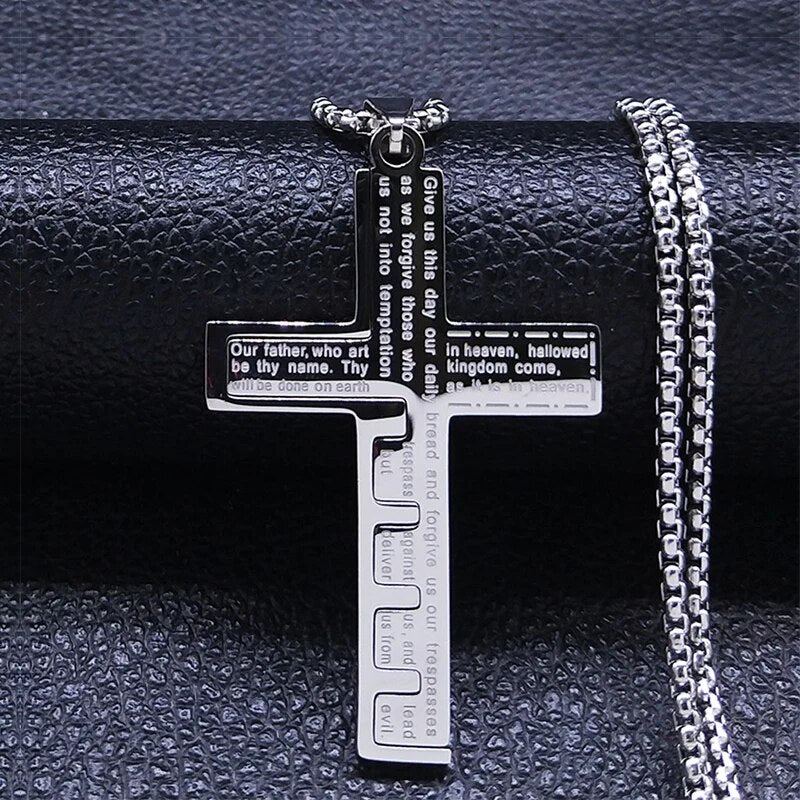 Cross Christian Church Prayer Necklace Men Stainless Steel Gold Color Bible Amu image 5