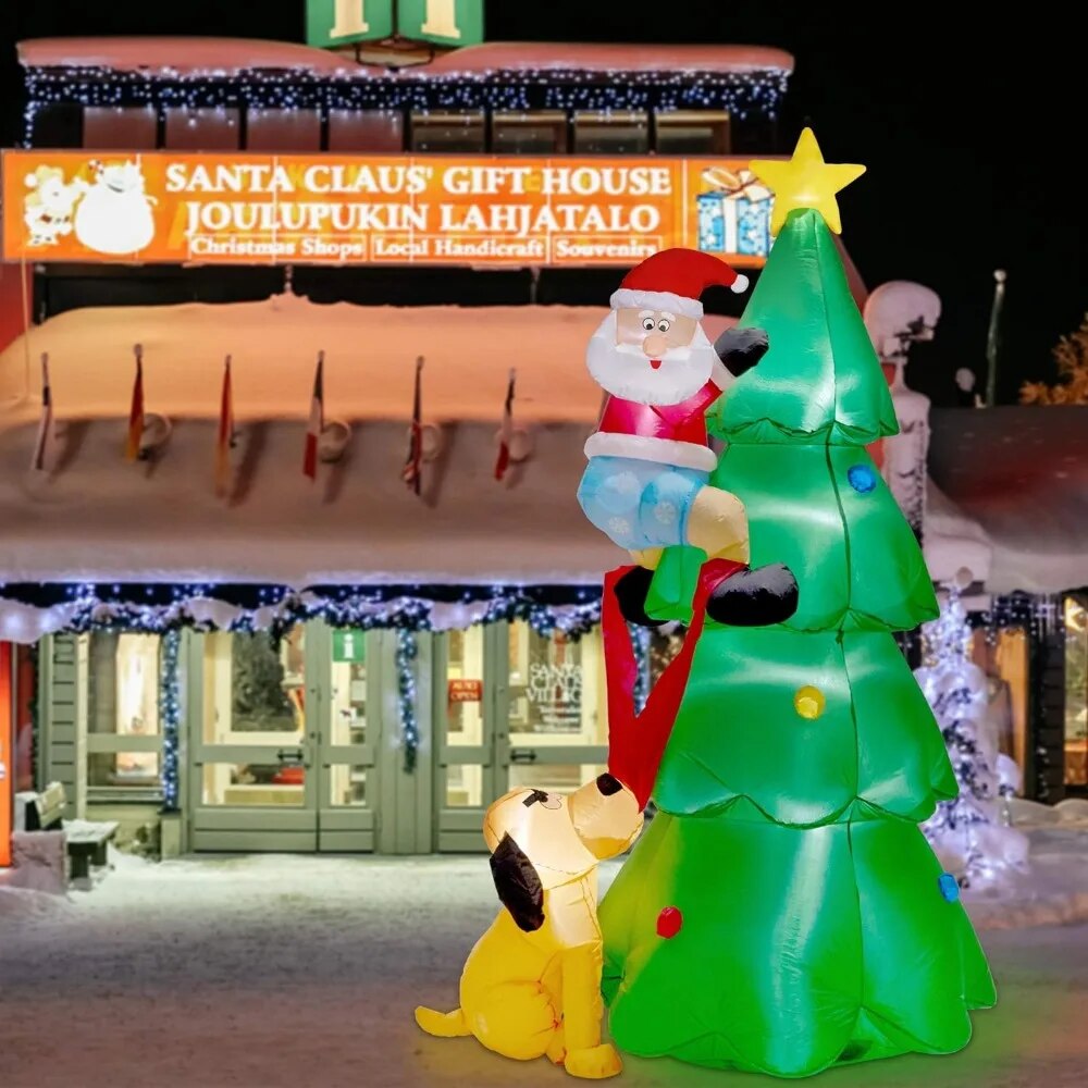 7FT Inflatables Lighted Christmas Tree with Santa Claus and Dog, Blow Up Indoor image 5